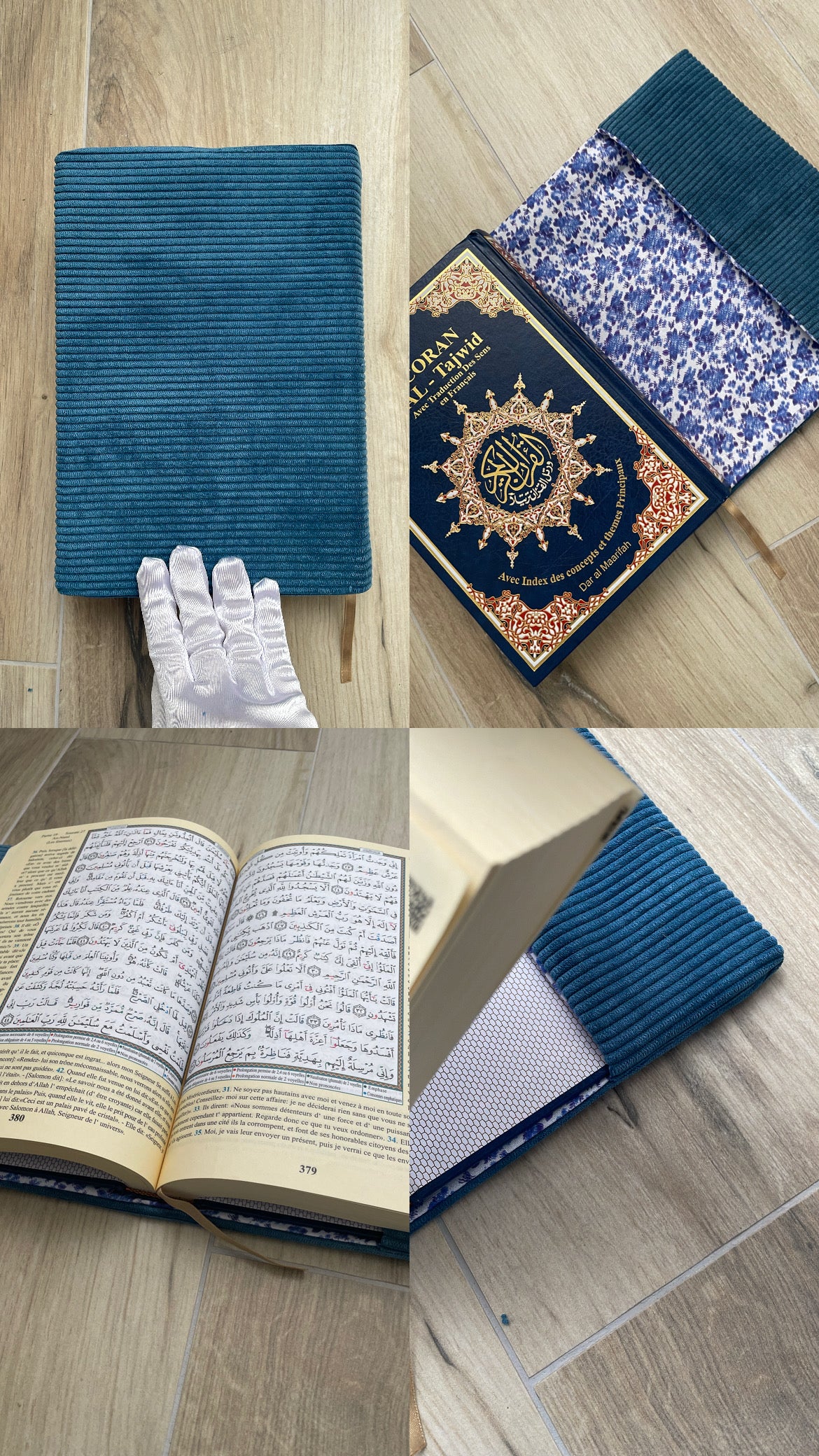 Protège Coran Bleu - tissu intérieur à personnaliser